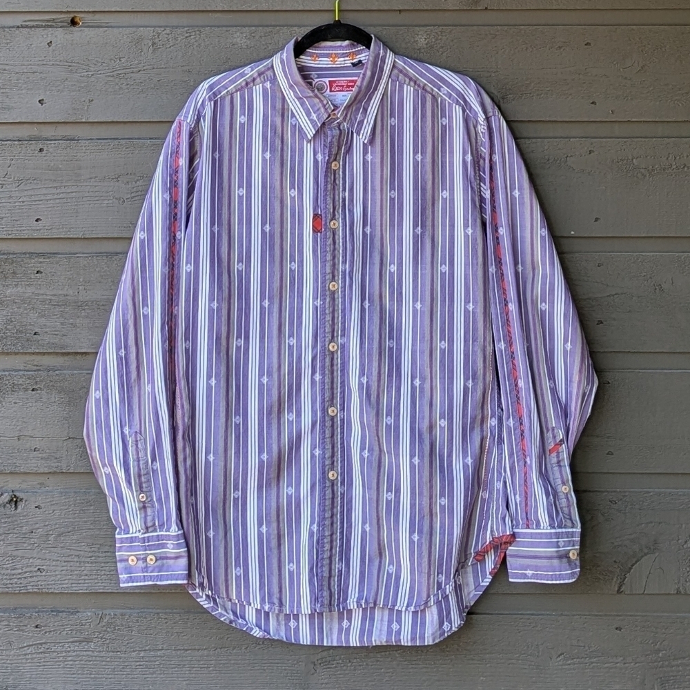 Robert Graham The Freshly Laundered Shirt Long Sleeve Purple Stripe Size Large